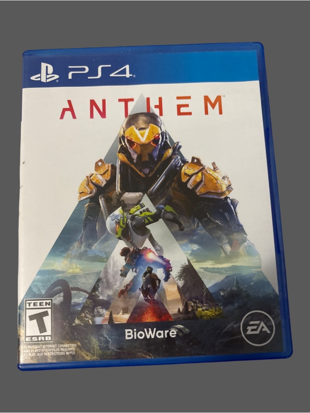 Sony PS4 Anthem Video Game - Blue Case with Yellow Armor Artwork